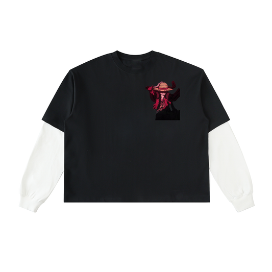Layered Contrast Sleeve Cotton T-Shirt